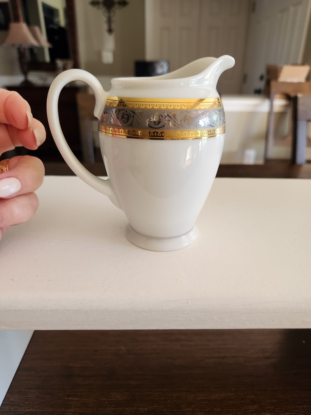 Rosenthal - Continental Monaco Creamer - 4 1/8"  Gold & Silver Band China